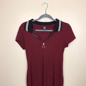 Wildfable Burgundy bodycon dress with collar